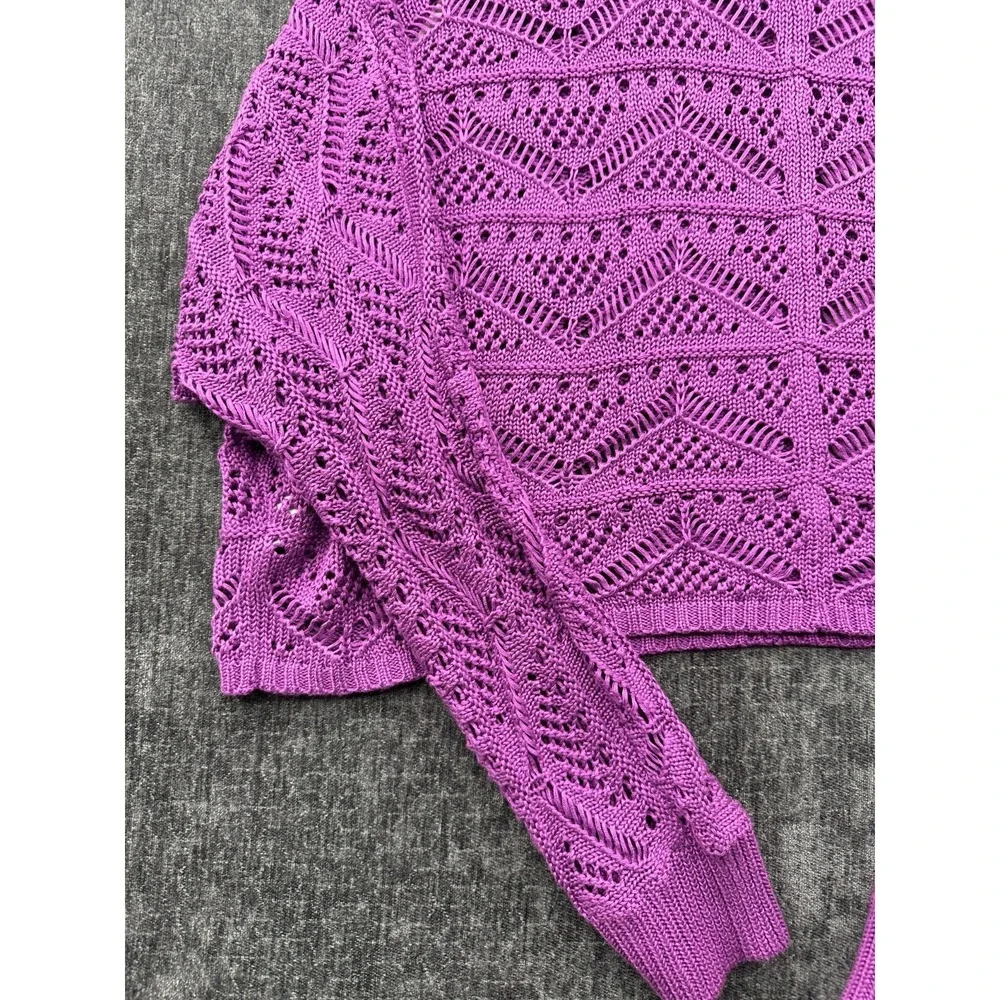 Allen B by Allen Schwartz Sweater Womens XL Pink Crochet Chunky Knit Scoop‎ Neck